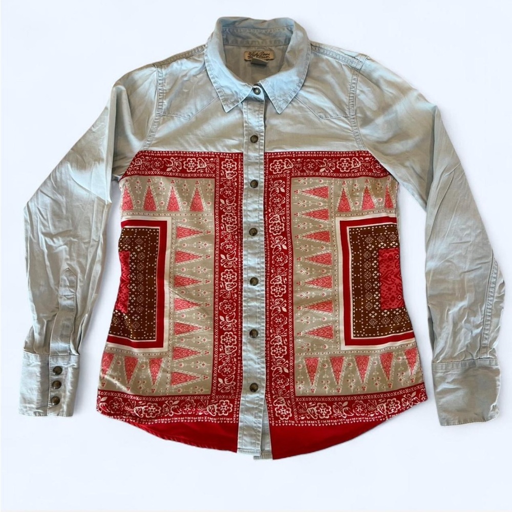 Lucky Brand XS Women's Button Down Shirt Southwestern Boho Tribal Denim